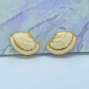 NAPIER Gold & Cream Enamel Vintage Clip-On Screw Earrings